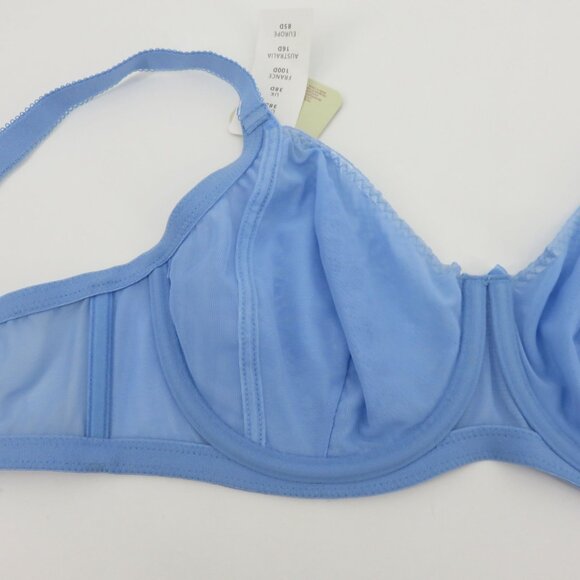 Parfait 38D Blue Floral Flower Lace Underwire Bra Bow Unlined Wide Strap NEW - Picture 8 of 14